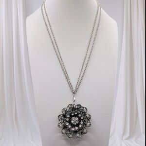WHBM Silver Floral Rhinestone Pendant Necklace